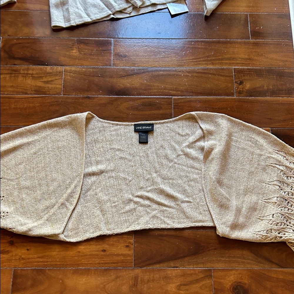 Lane Bryant Light Gold Open-Front Knit Shrug